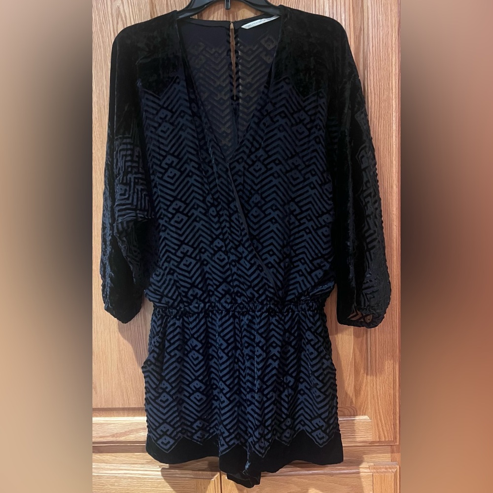 Twelfth Street by Cynthia Vincent Geometric Black Silk Velvet Romper Size Large